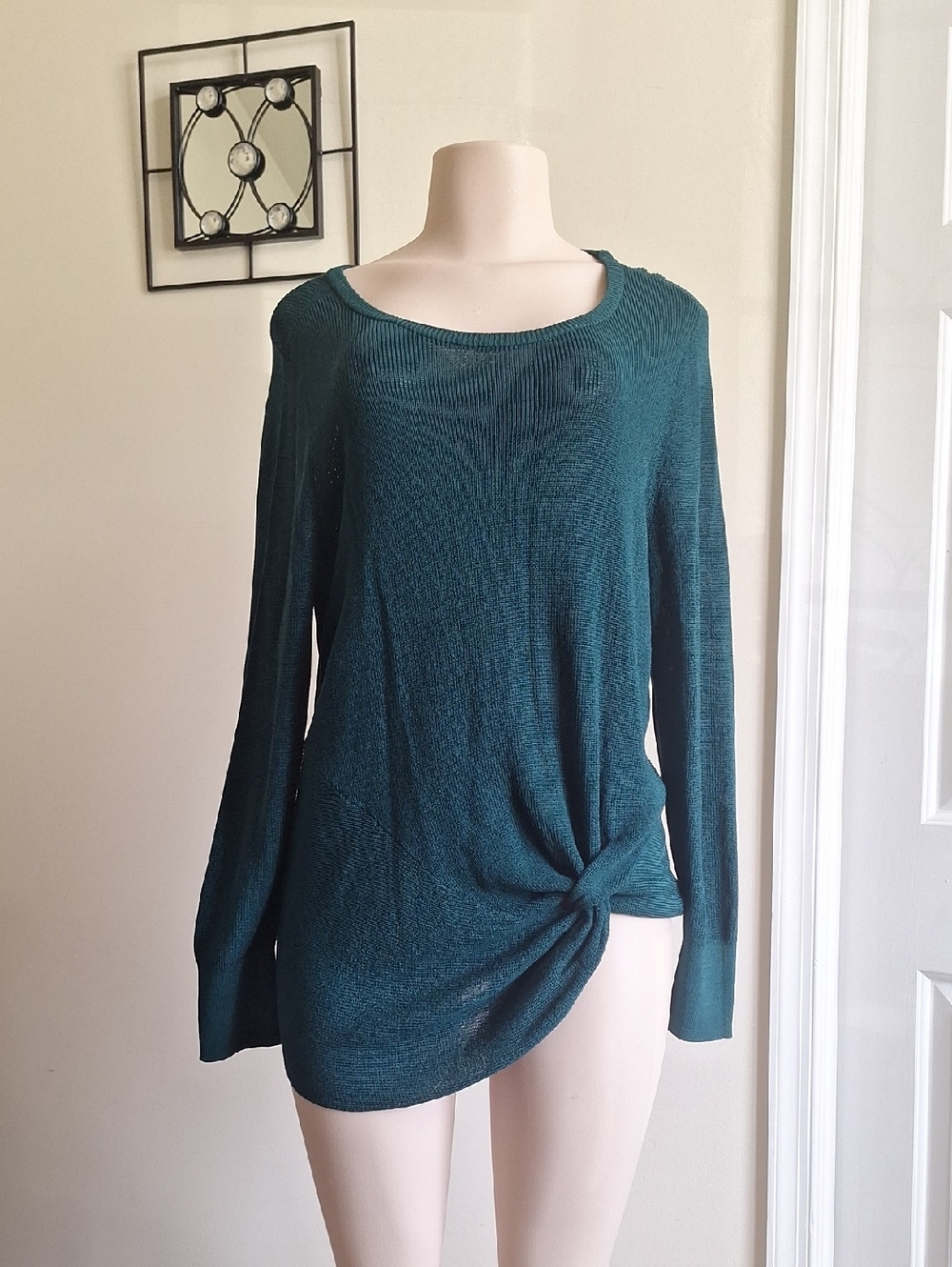 Chico's Emerald Green Lightweight Sweater Front Twist Knot Size L Petite (2P)
